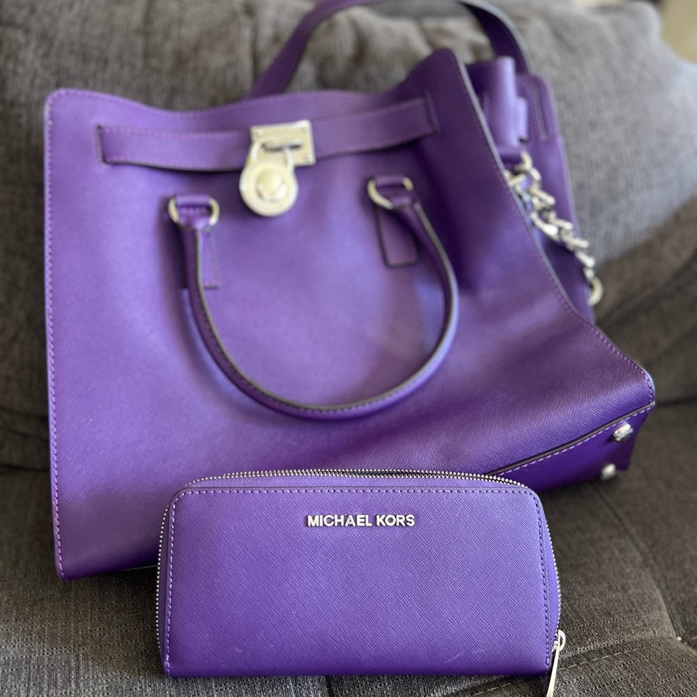 Michael Kors Purple Handbag + Wallet